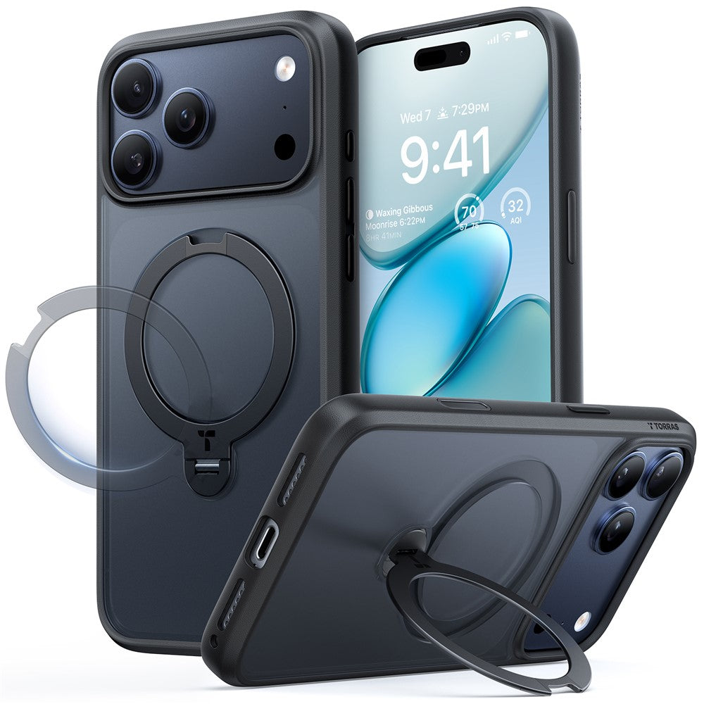 TORRAS Ostand Q3 Spin Series Case Compatible with MagSafe PC+TPU Case - For iPhone 17 Pro Max