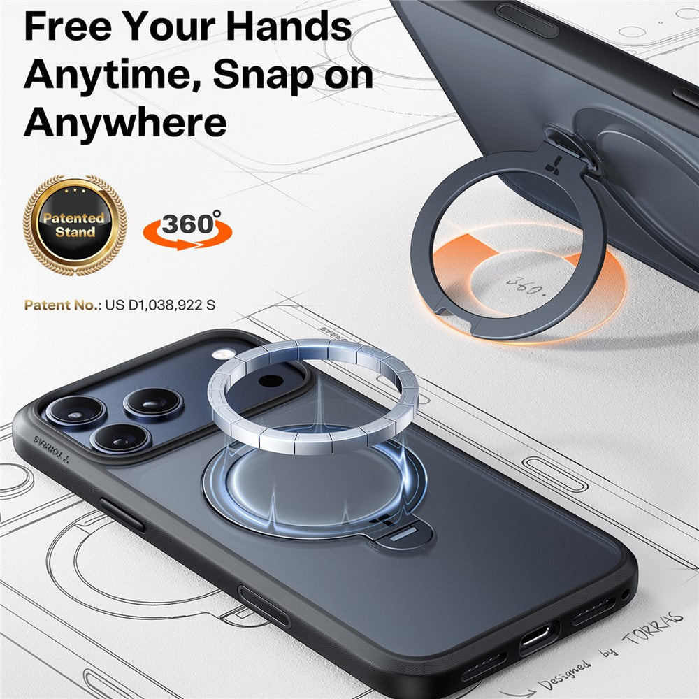 TORRAS Ostand Q3 Spin Series Case Compatible with MagSafe PC+TPU Case - For iPhone 17 Pro Max