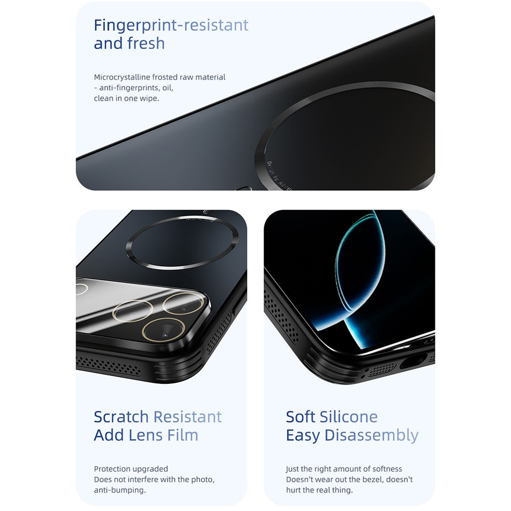 ABEEL Magnetic Case TPU PC Cooling Matte Phone Back Cover with Lens Film - For iPhone 16 Pro