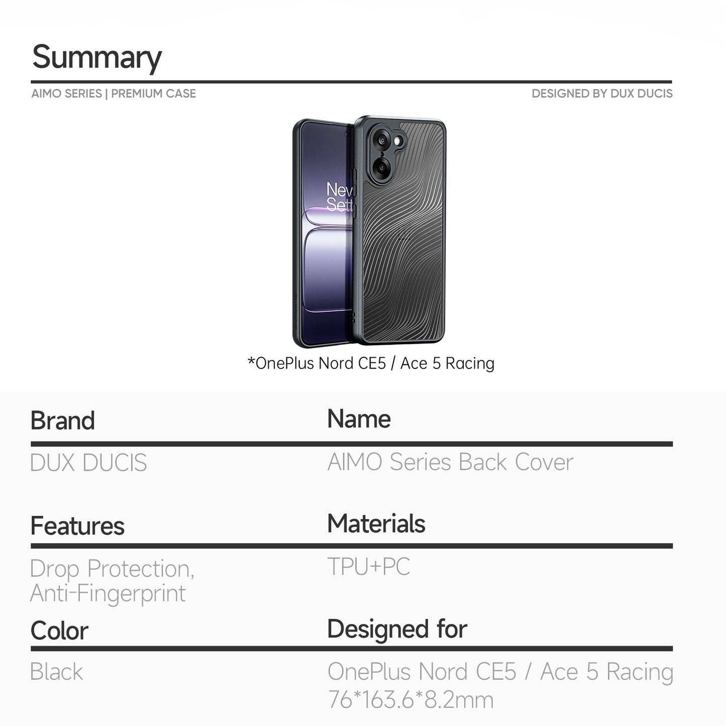 Dux Ducis Aimo Series TPU+PC Cover (REACH Certification) - For OnePlus Nord CE5 / Ace 5 Racing