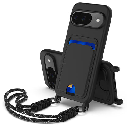 Liquid Silicone Case with Card Slot and Short Strap - For Google Pixel 9
