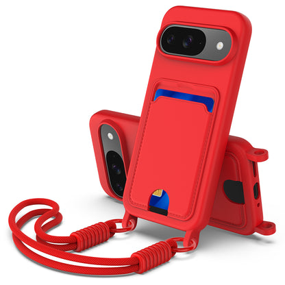 Liquid Silicone Case with Card Slot and Short Strap - For Google Pixel 9