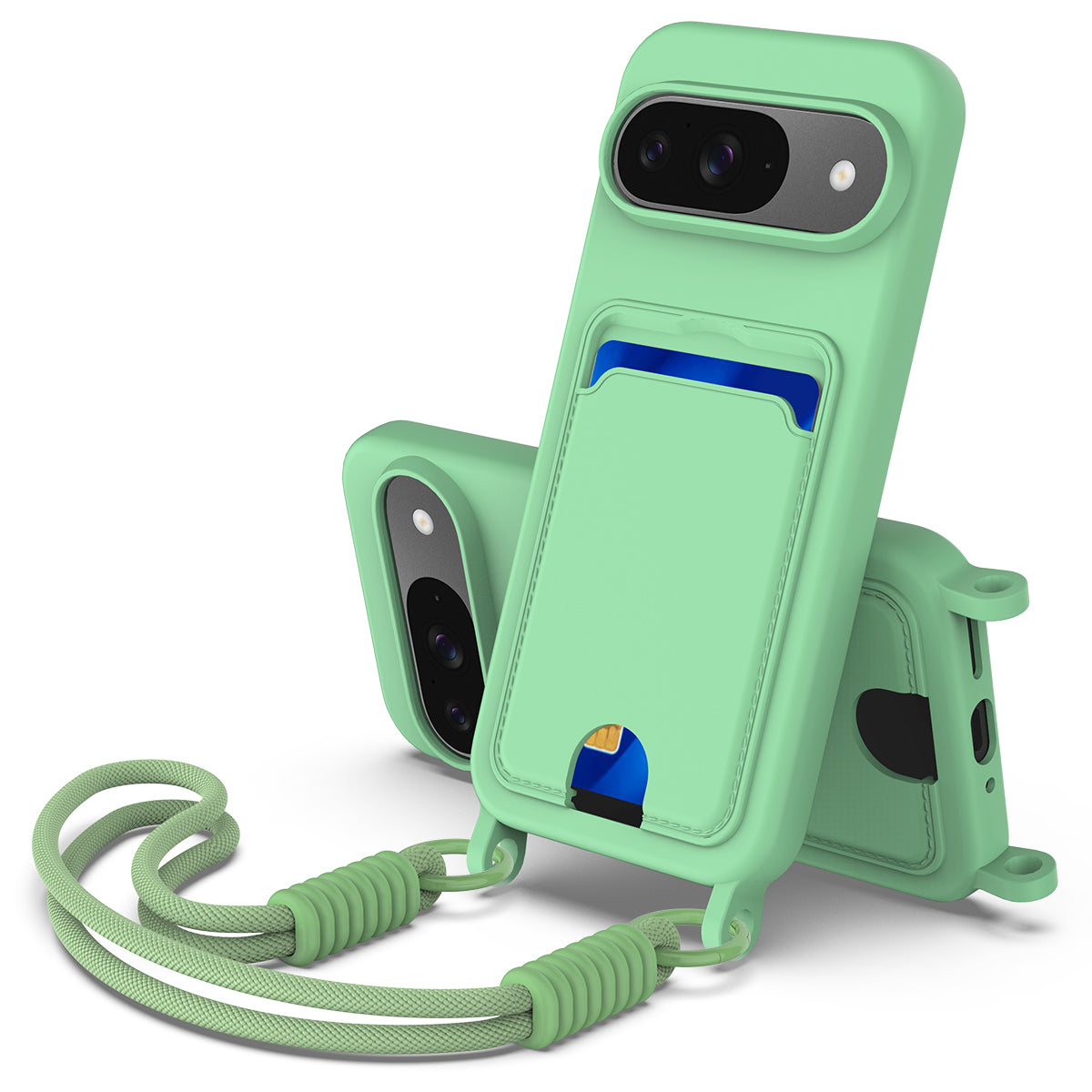 Liquid Silicone Case with Card Slot and Short Strap - For Google Pixel 9