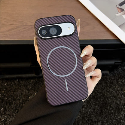 Carbon Fiber Texture PU Leather Case Compatible with MagSafe - For Google Pixel 10 Pro / 10