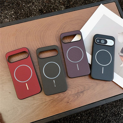 Carbon Fiber Texture PU Leather Case Compatible with MagSafe - For Google Pixel 10 Pro / 10