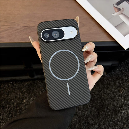 Carbon Fiber Texture PU Leather Case Compatible with MagSafe - For Google Pixel 10 Pro / 10