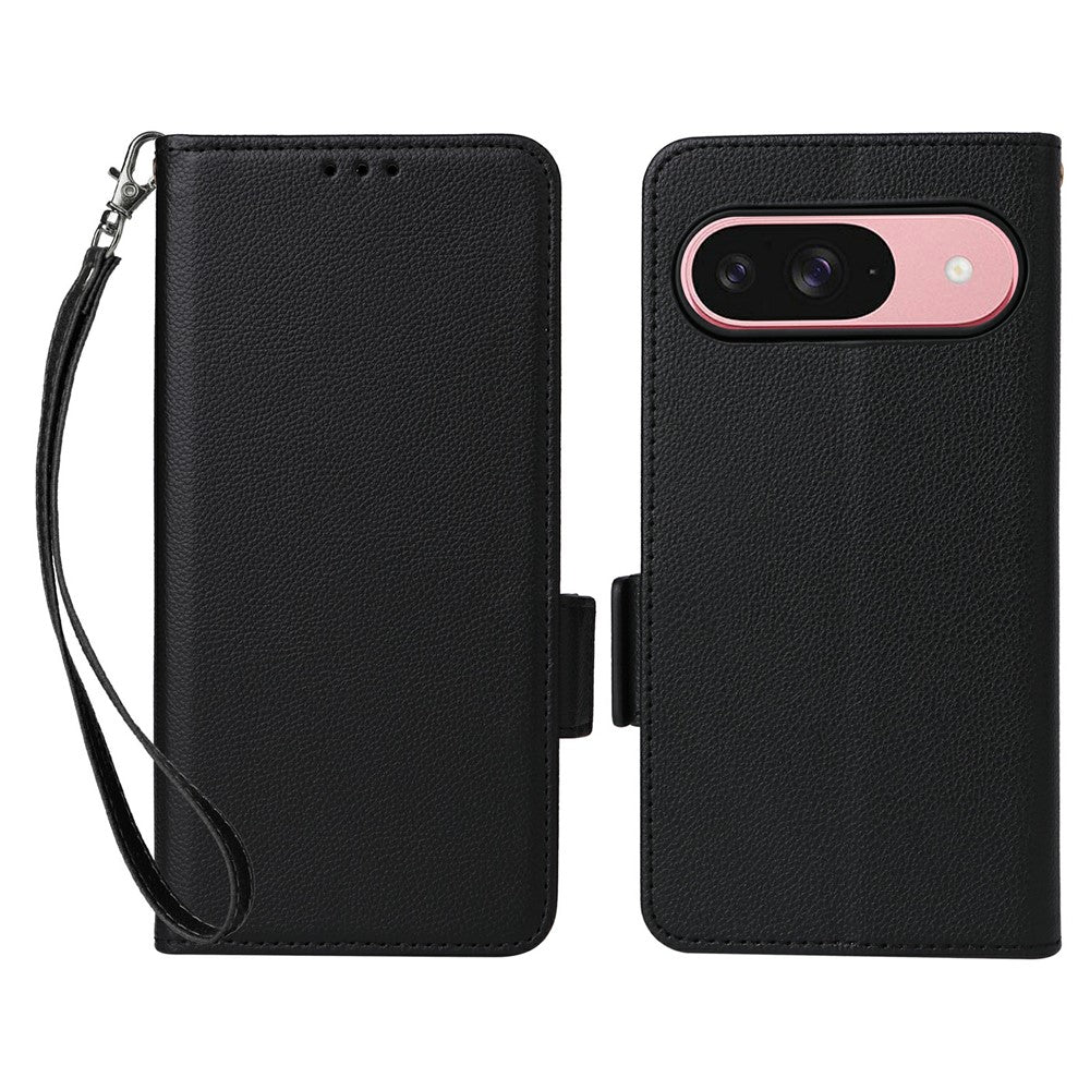 Litchi Texture PU Leather Wallet Case with Wrist Strap - For Google Pixel 10 / 10 Pro