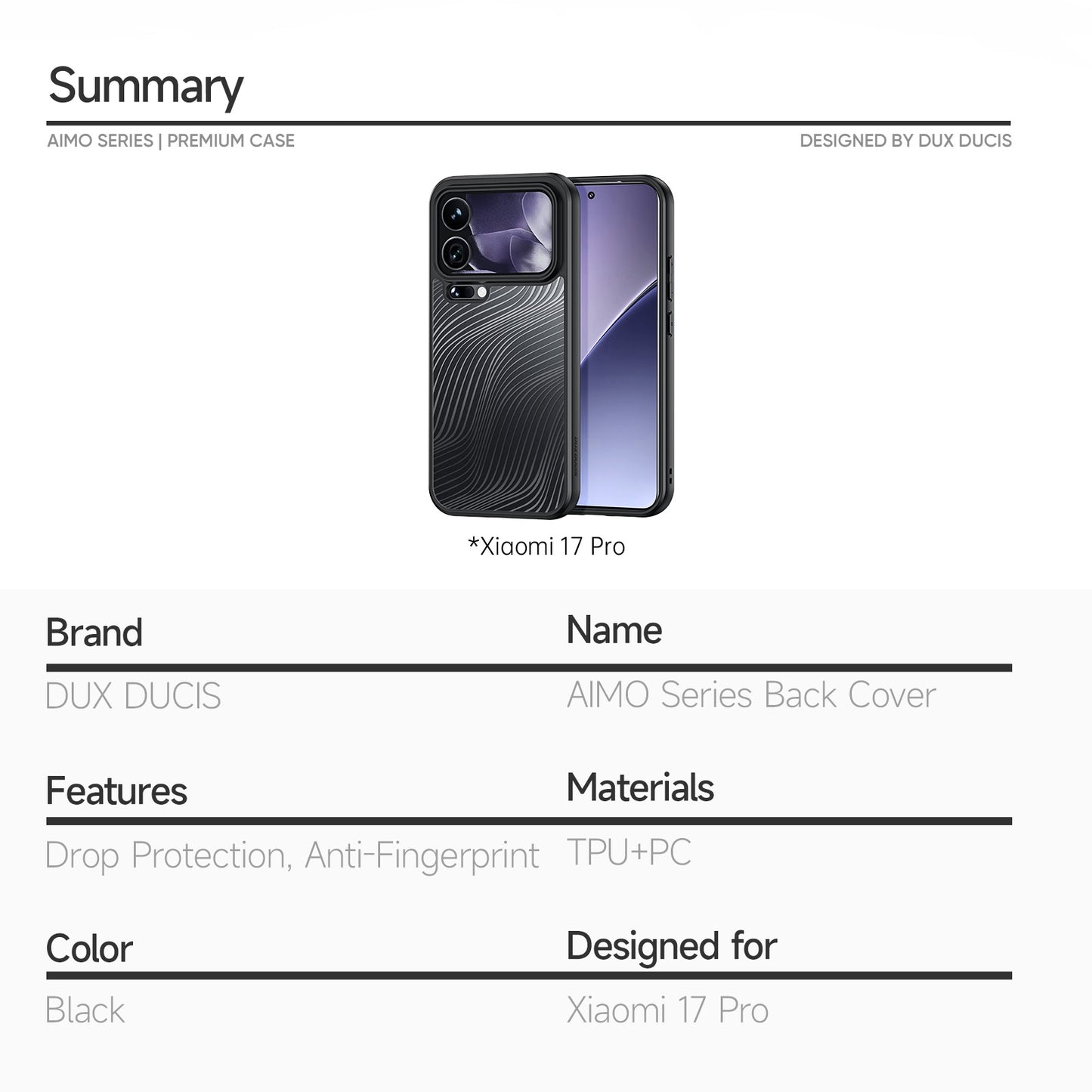 Dux Ducis Aimo Series TPU + PC Matte Case (REACH Certification) - For Xiaomi 17 Pro