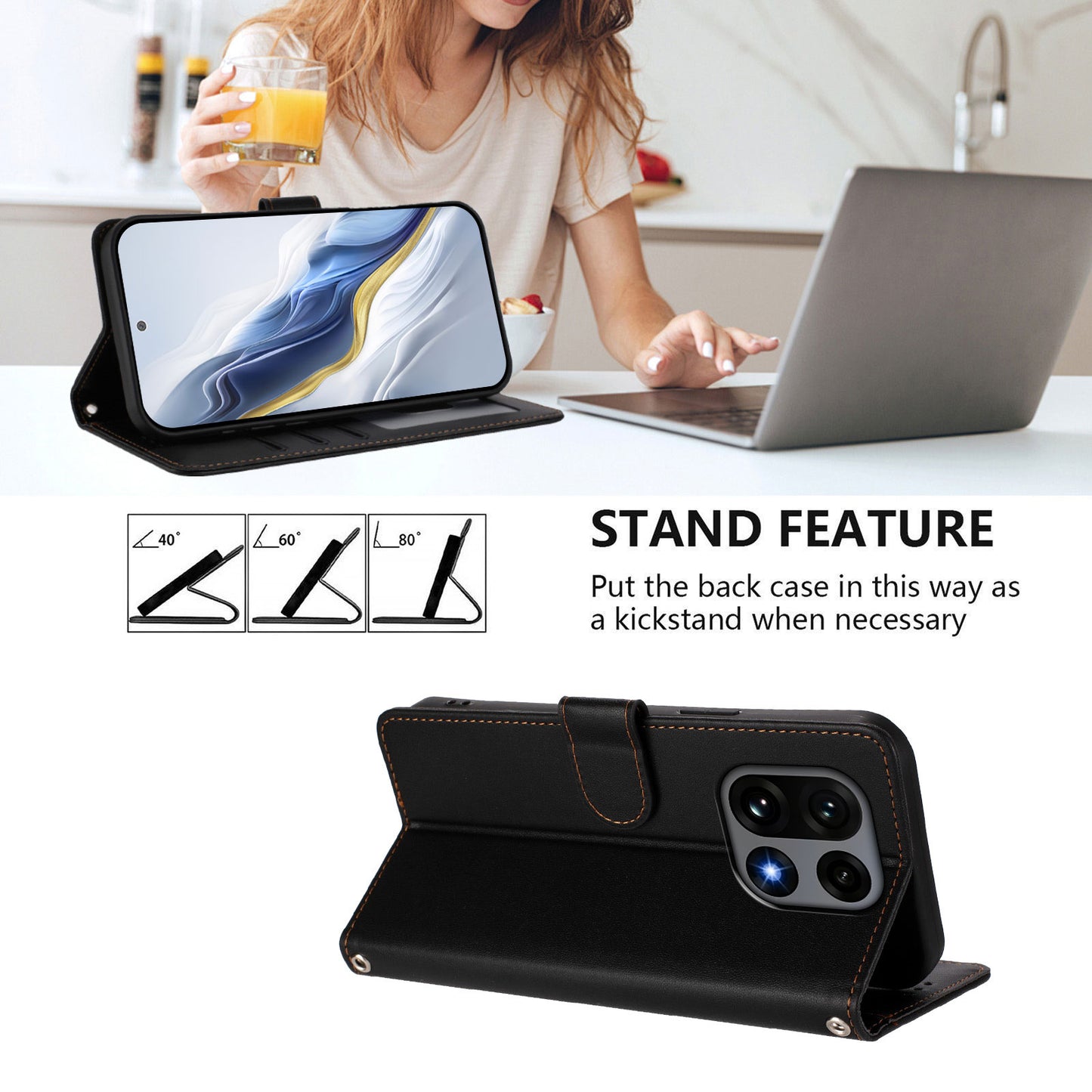 Love Cat Pattern Imprint PU Leather Wallet Case with Wrist Strap - For OnePlus 15