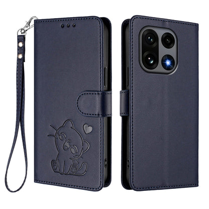 Love Cat Pattern Imprint PU Leather Wallet Case with Wrist Strap - For OnePlus 15