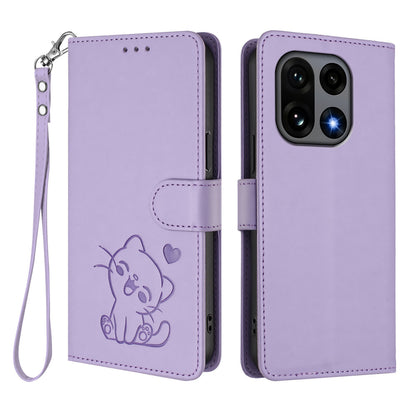 Love Cat Pattern Imprint PU Leather Wallet Case with Wrist Strap - For OnePlus 15