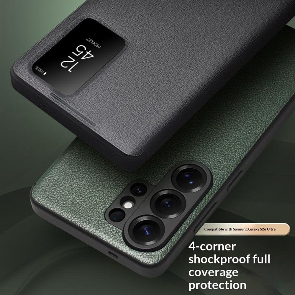 Qialino View Window Genuine Cow Leather Wallet Case - For Samsung Galaxy S26 Ultra