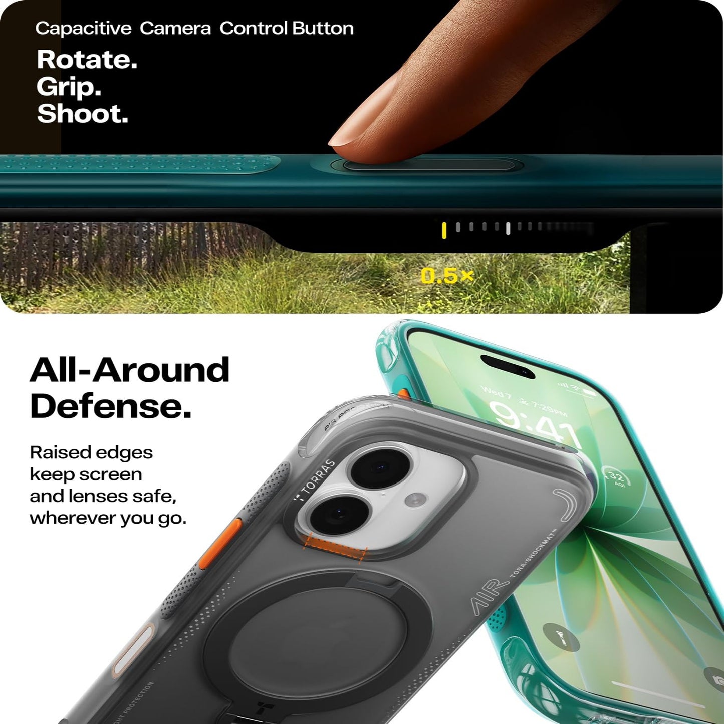 TORRAS Ostand Q3 Air Series Case with MagSafe PC + TPU Phone Cover - For iPhone 17