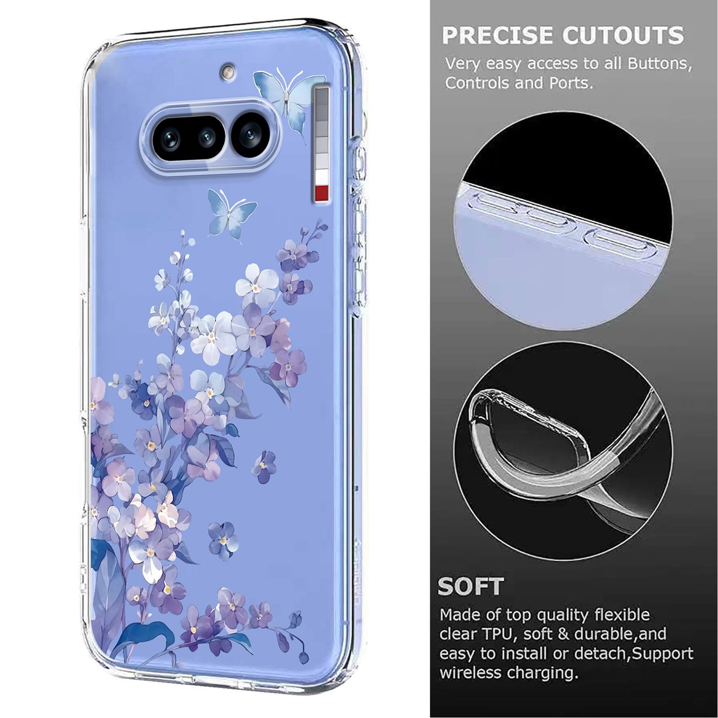 Butterfly Floral Pattern Printing TPU Phone Case Back Cover - For Nothing Phone (4a)