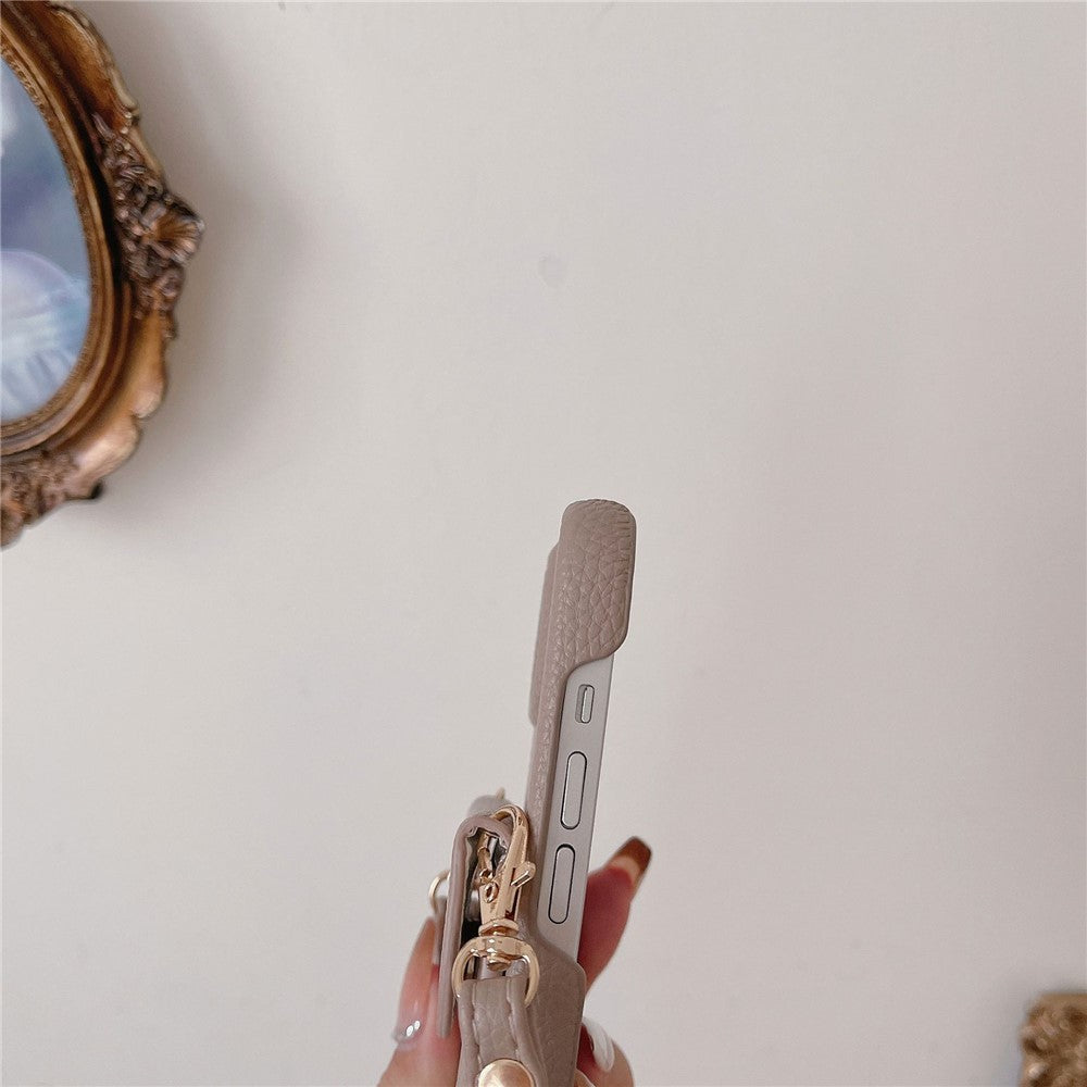 Crossbody Phone Case Card Holder PU Leather Coated PC Cover with Shoulder Strap - For iPhone 15