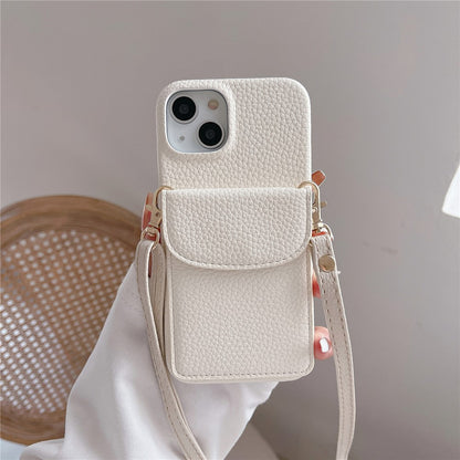 Crossbody Phone Case Card Holder PU Leather Coated PC Cover with Shoulder Strap - For iPhone 15