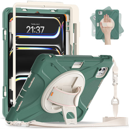 Kickstand Pen Slot TPU + PC + Silicone Case Tablet Cover with Shoulder Strap - For iPad Pro 11 (2025) / (2024)