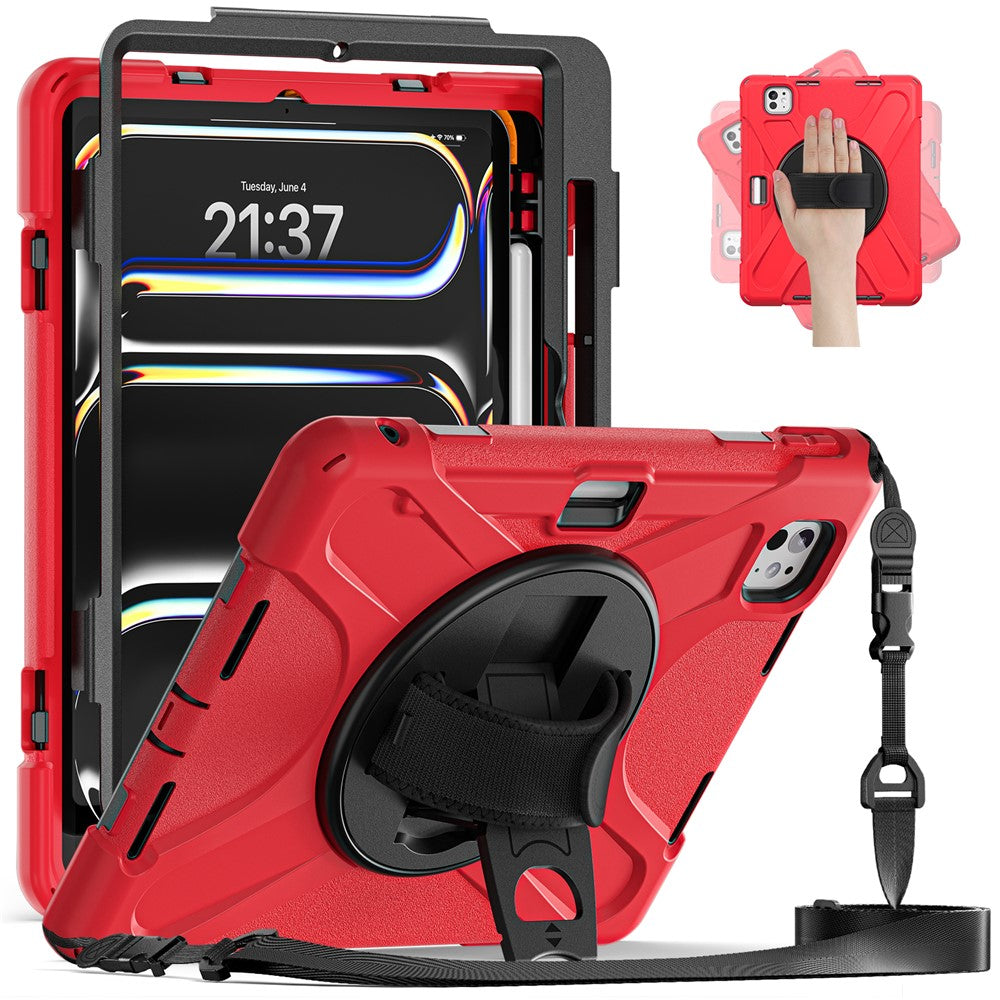 Kickstand Pen Slot TPU + PC + Silicone Case Tablet Cover with Shoulder Strap - For iPad Pro 11 (2025) / (2024)