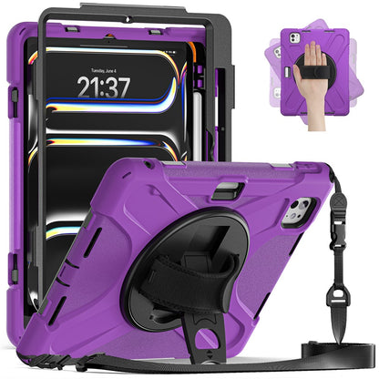 Kickstand Pen Slot TPU + PC + Silicone Case Tablet Cover with Shoulder Strap - For iPad Pro 11 (2025) / (2024)