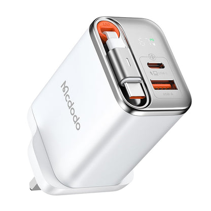 Mcdodo CH-409 FreeGo 67W GaN Charger USB-C USB-A Power Adapter with Built-in Retractable Cable