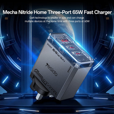 Yesido YC147 65W GaN Charger Fast Charging Power Adapter with Multiple Ports Mechanical Design