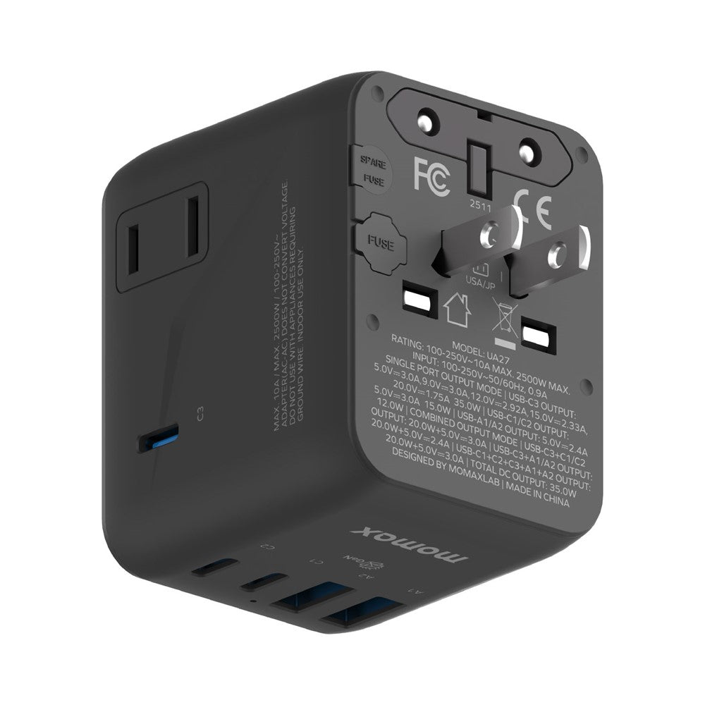 Momax UA27 1-World 2 Dual AC Global Travel Adapter 35W