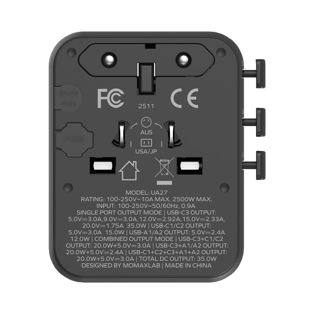 Momax UA27 1-World 2 Dual AC Global Travel Adapter 35W