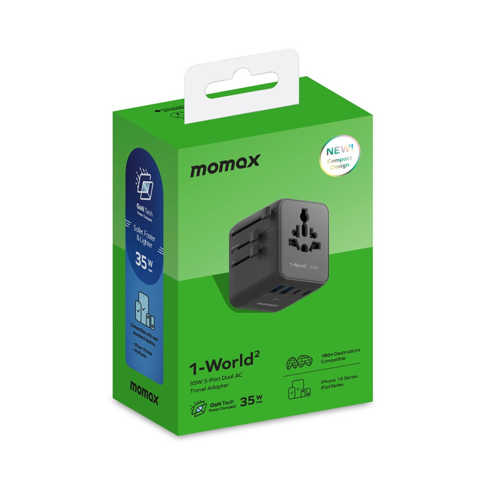 Momax UA27 1-World 2 Dual AC Global Travel Adapter 35W