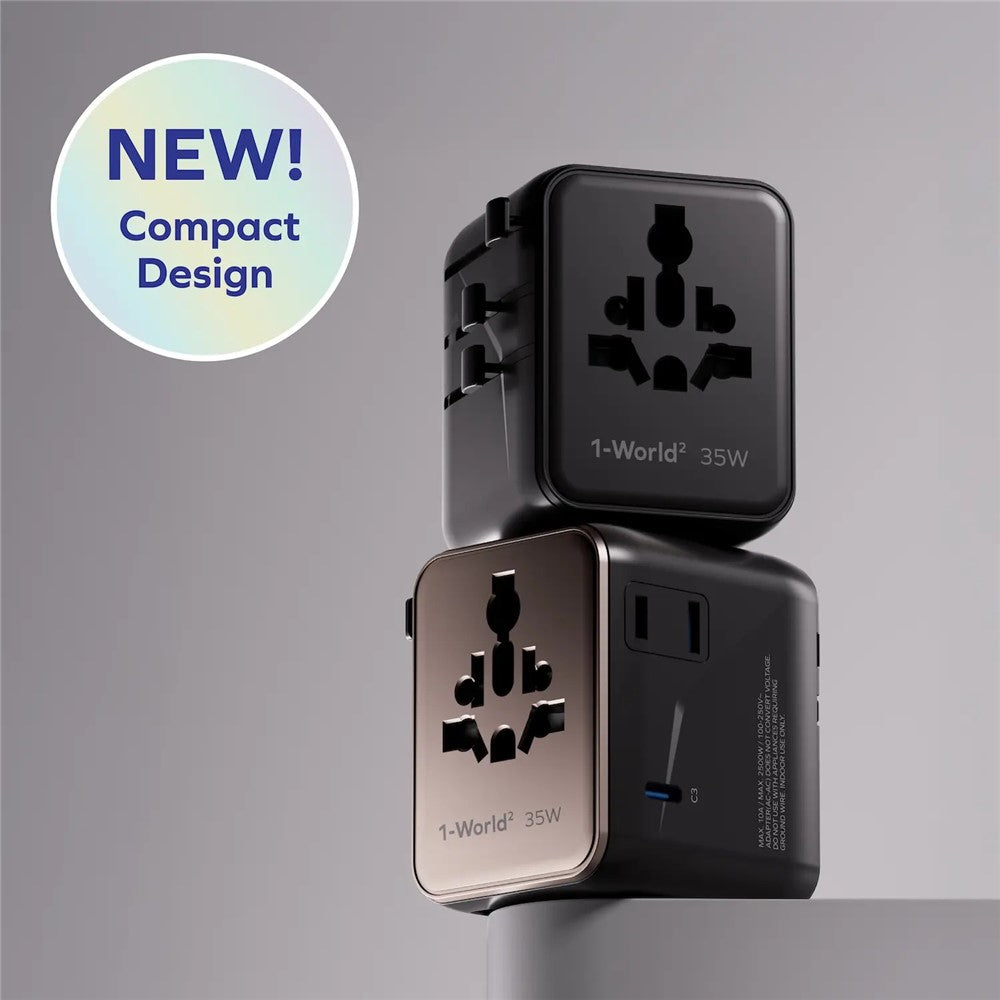 Momax UA27 1-World 2 Dual AC Global Travel Adapter 35W