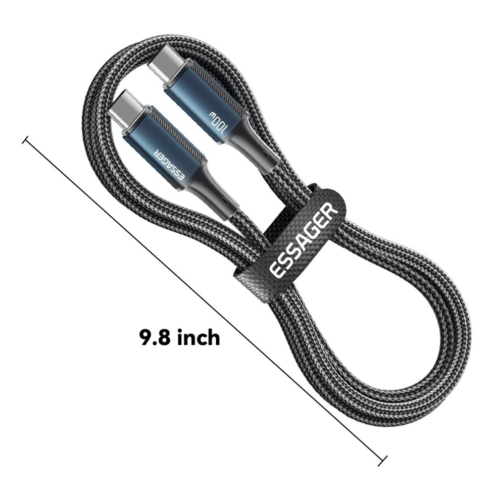 Essager USB-C to USB-C PD 100W 5A Data Cable Nylon Braided Fast Charging Cord - 0.25M