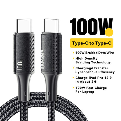 Essager USB-C to USB-C PD 100W 5A Data Cable Nylon Braided Fast Charging Cord - 3M