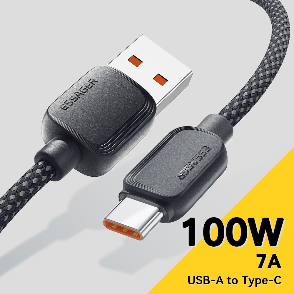 Essager A-C 7A 100W Fast Charging Data Cable USB-A to USB-C Braided TPE Cord - 1M