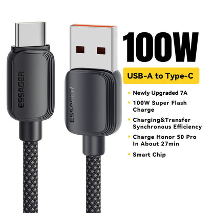 Essager A-C 7A 100W Fast Charging Data Cable USB-A to USB-C Braided TPE Cord - 3M