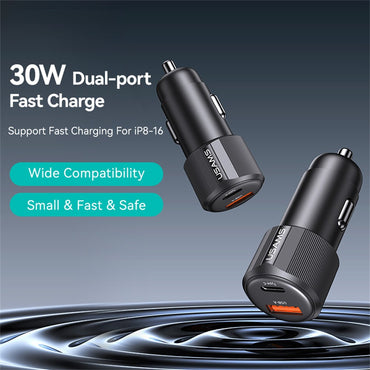Usams CC283 Car Charger 60W Dual Port USB-A + Type-C Fast Charging