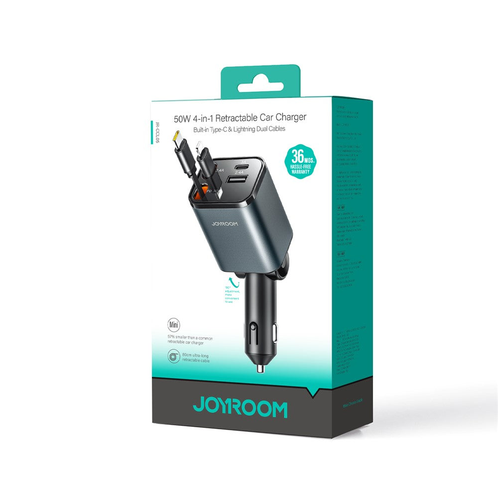 Joyroom CCL05 4 in 1 Car Charger with Fast Charging Retractable Dual Cables
