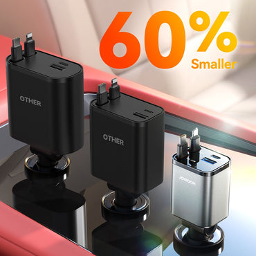 Joyroom CCL05 4 in 1 Car Charger with Fast Charging Retractable Dual Cables
