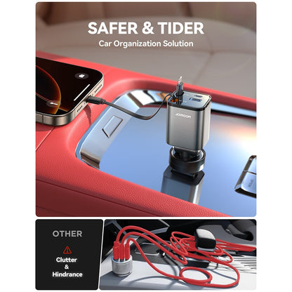 Joyroom CCL05 4 in 1 Car Charger with Fast Charging Retractable Dual Cables