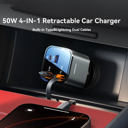 Joyroom CCL05 4 in 1 Car Charger with Fast Charging Retractable Dual Cables