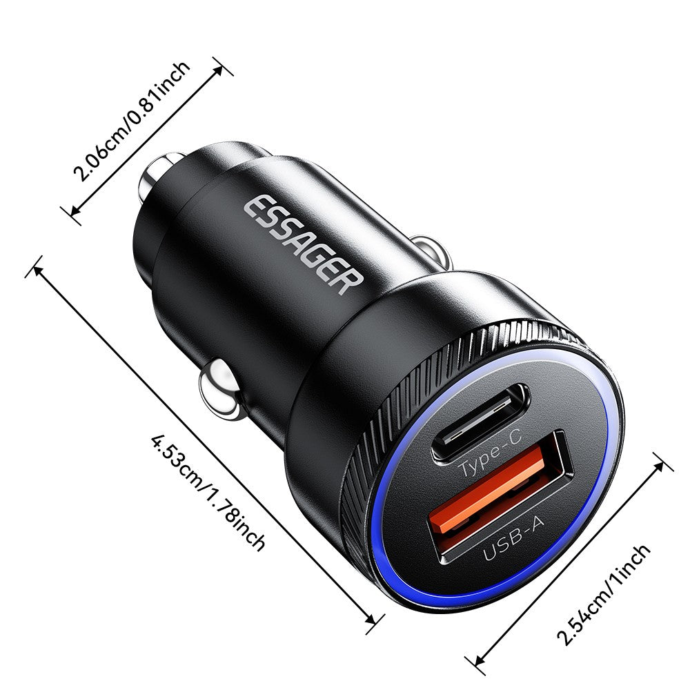 Essager 54W USB-A + USB-C Fast Charging Mini In Car Charger