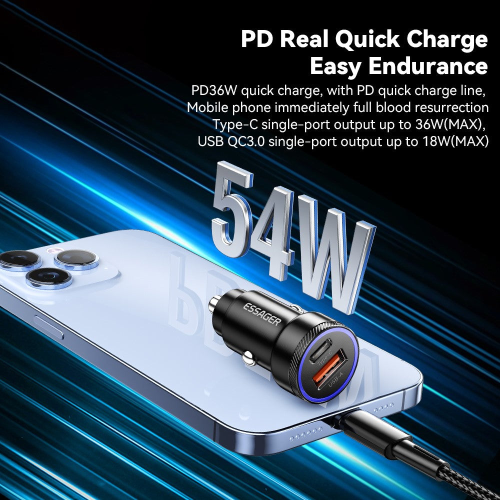 Essager 54W USB-A + USB-C Fast Charging Mini In Car Charger