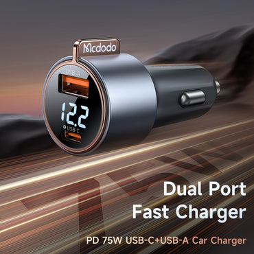 Mcdodo CC-3690 USB-A + USB-C Dual Ports PD 75W Fast Car Charger with Digital Display
