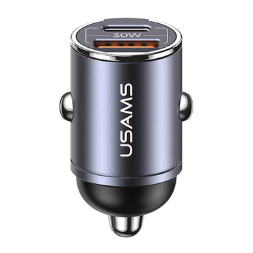 Usams US-CC206 C38 PD 30W USB A + USB-C Fast Charging Car Adapter with Pull Ring