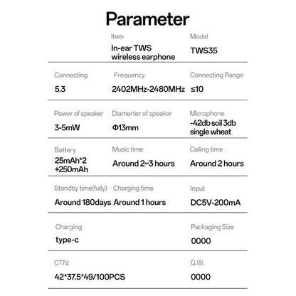 Yesido TWS35 Semi In Ear Bluetooth-compatible White Earbuds