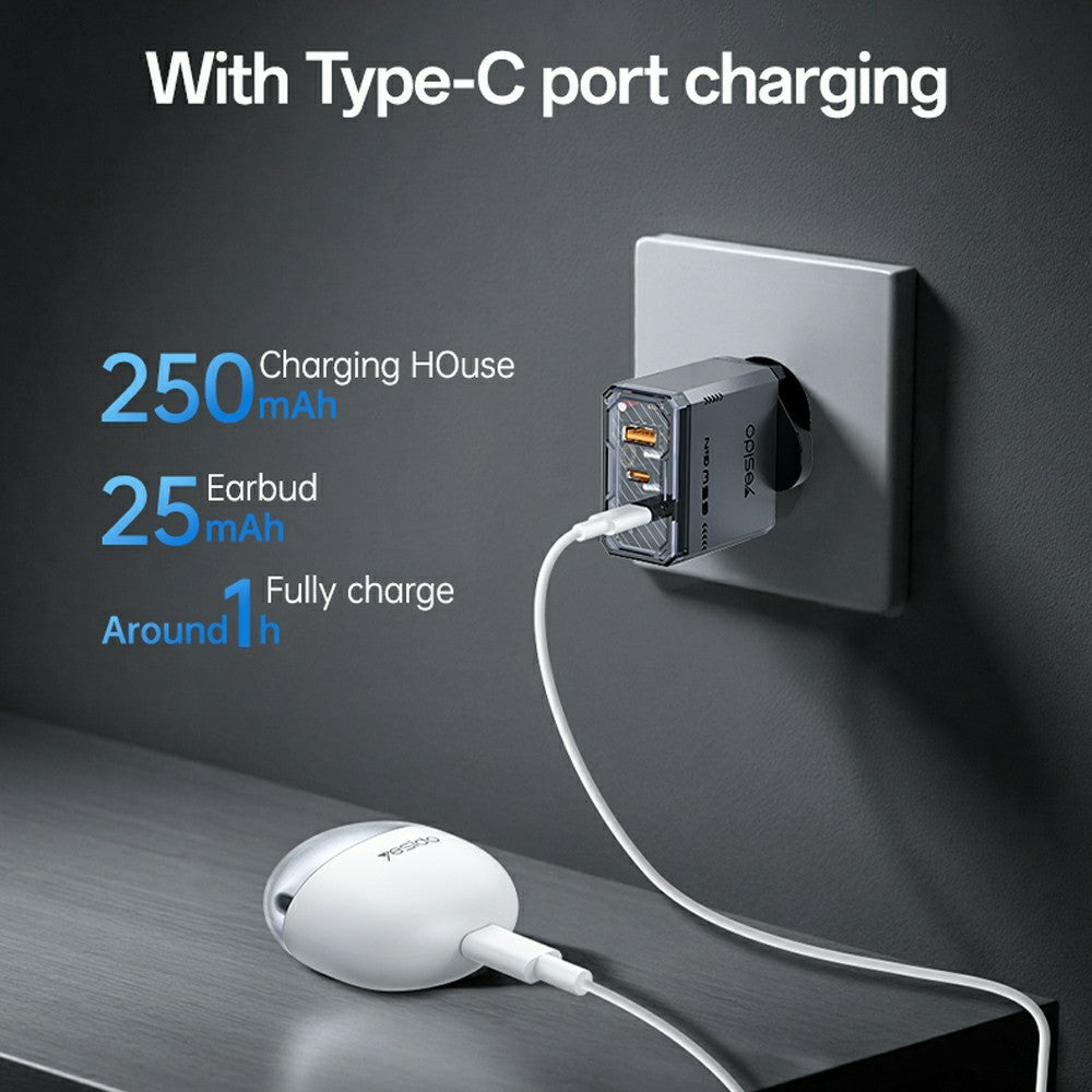 Yesido TWS35 Semi In Ear Bluetooth-compatible White Earbuds