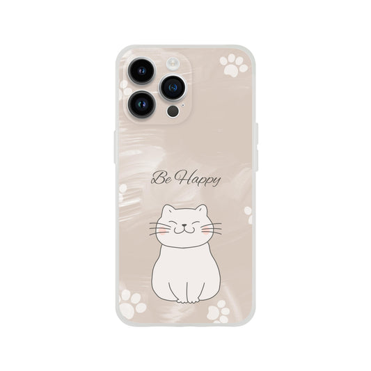 Be Happy Smiling Cat Flexi Case Cover - For iPhone 14 / 13 / 12 / 11 / X / 8 / 7 Series