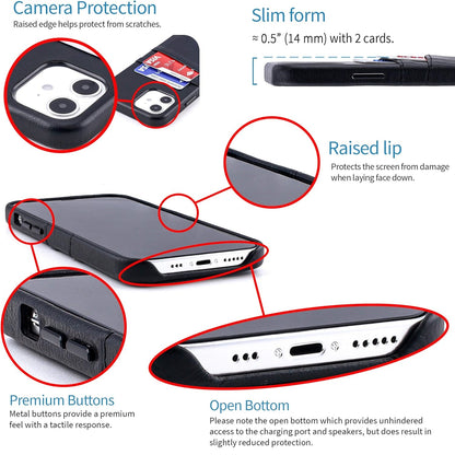 Dockem Wallet Case Built-in Metal Plate for Magnetic Mounting & 2 Credit Card Holders - For iPhone 12 / iPhone 12 Pro