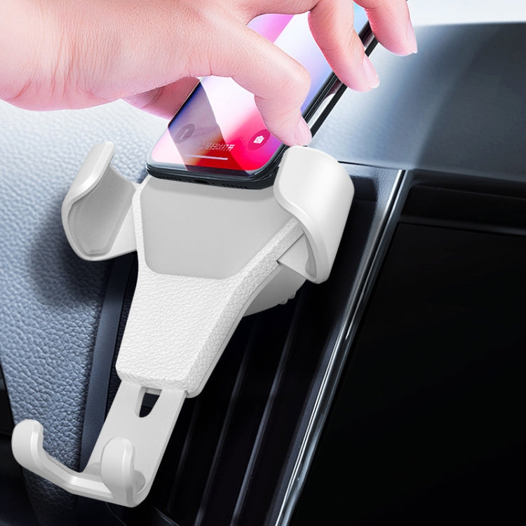 Litchi Texture Gravity Car Mount White Phone Holder - MosAccessories.co.uk