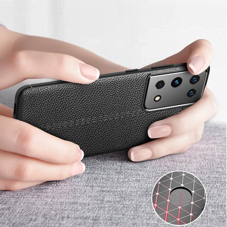 Litchi Texture Soft TPU Black Case - For Samsung Galaxy S21 Ultra - mosaccessories