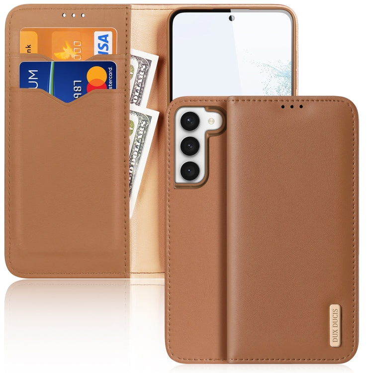 Dux Ducis Hivo Series Cowhide Texture Leather Brown Phone Case - For Samsung Galaxy S23 - MosAccessories.co.uk