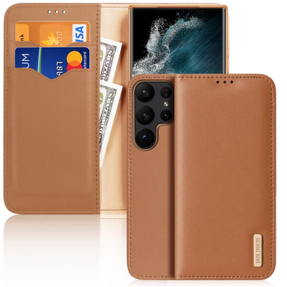 Dux Ducis Hivo Series Cowhide Texture Leather Brown Phone Case - For Samsung Galaxy S23 Ultra - MosAccessories.co.uk